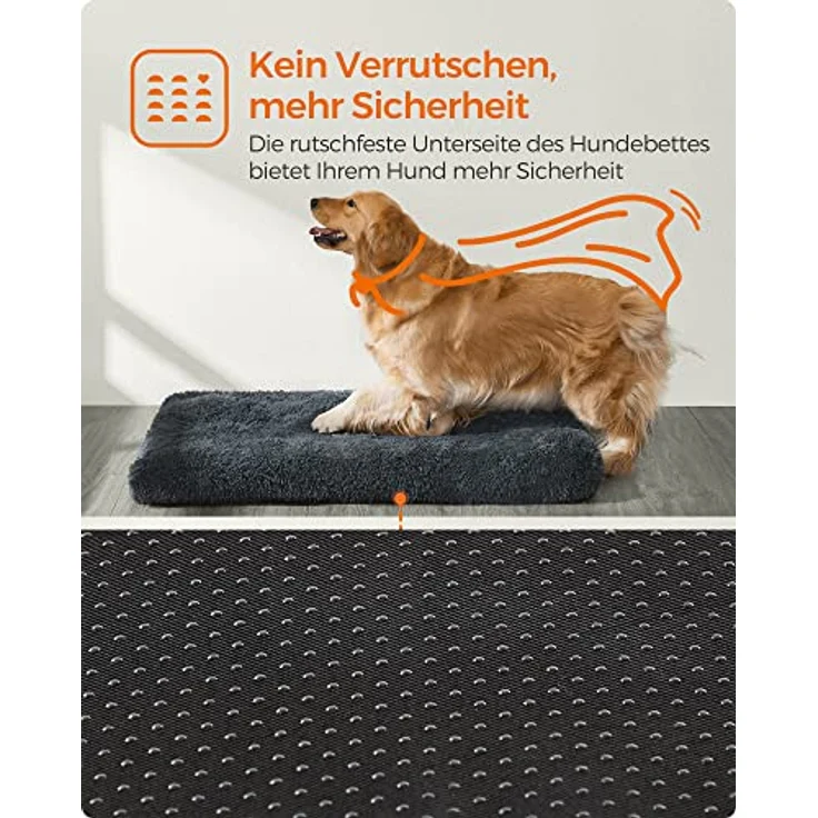 Feandrea Hundebett, Hundekissen, Flauschige Hundematte, Langer Plüsch, 122x74 cm, weiche Polsterung, waschbar, multifunktional, dunkelgrau PGW204G02 – Bild 7