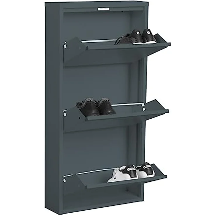 ebuy24 Pisa Schuhkipper, Grau, Schuhaufbewahrung mit 3 Klappen, 50x106x16 cm, Fertig montiert – Bild 4