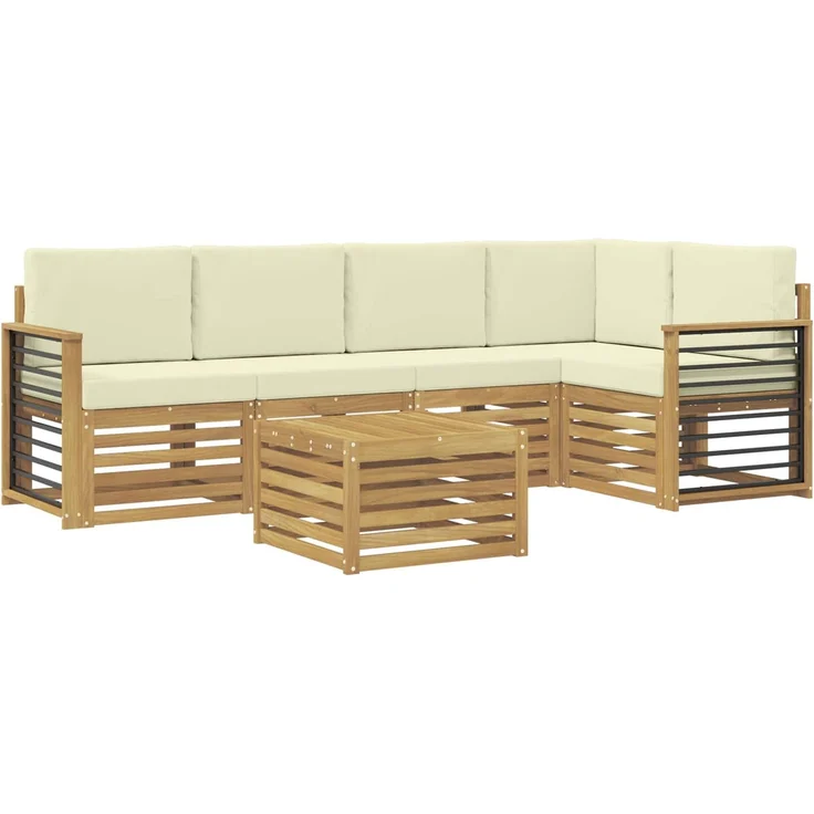 vidaXL Outdoor-Sofagarnitur 6 stk. 5-Sitzer Weiß und Creme Polyester 3391885 – Bild 2