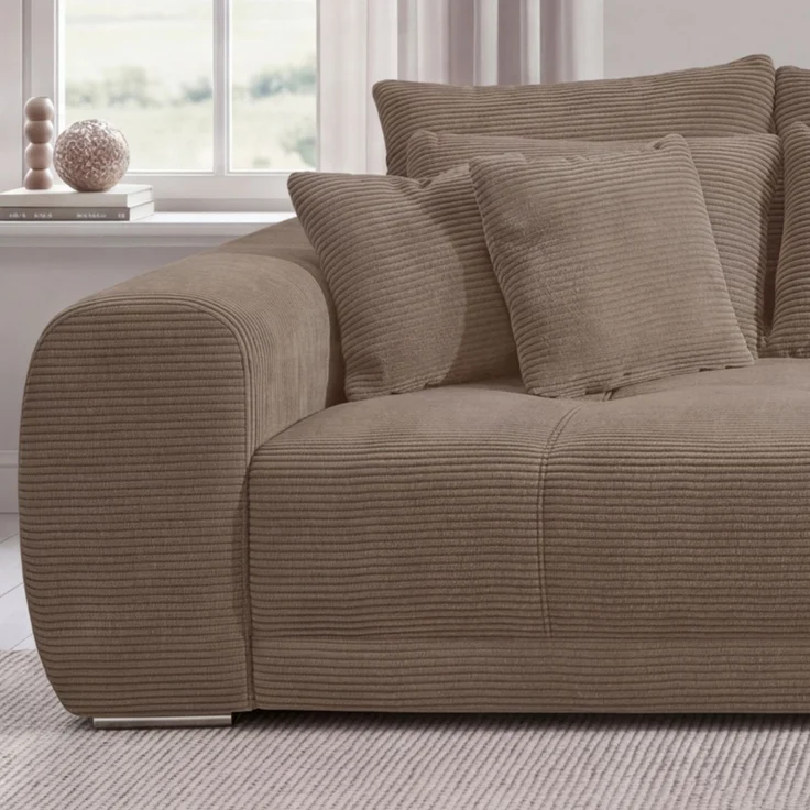 Big-Sofa XXL 306 cm Federkern Lounge Couch mit Bezug aus Cord in Braun Taupe – Bild 4