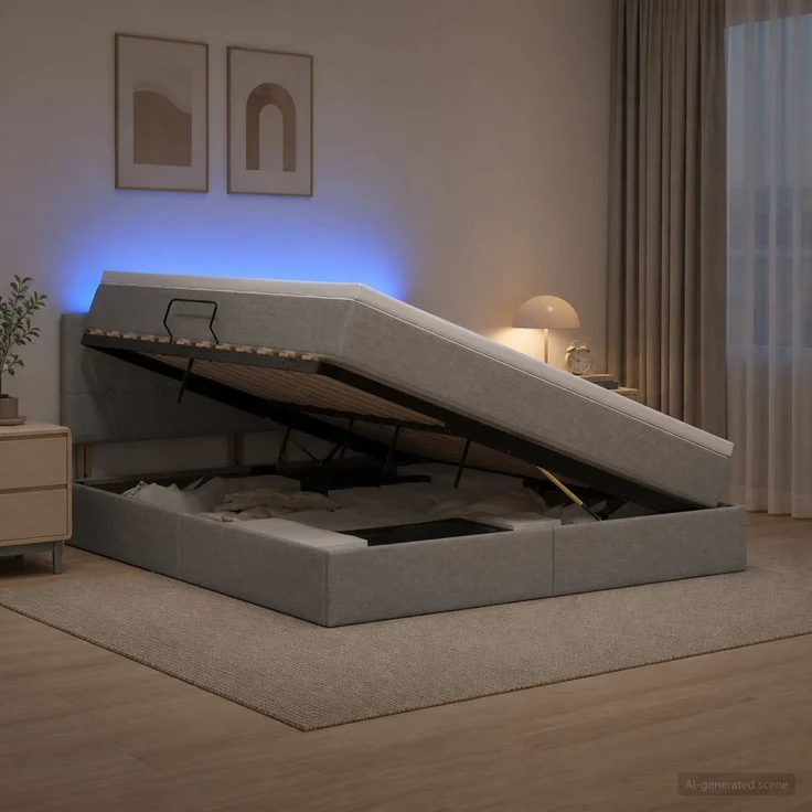 vidaXL LED-Speicherbett mit Matratze Hellgrau 180 x 200 cm Stoff 3459078 – Bild 1