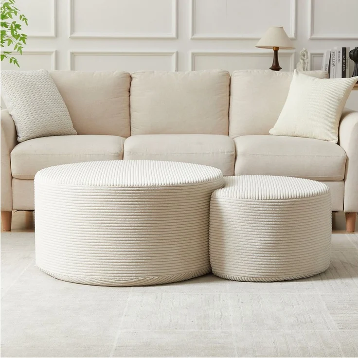 STILVORA Couchtisch aus Schaumstoff,2er-Set Kaffeetisch Wohnzimmerset keine Montage (2-teiliges gepolstertes, vielseitig als Couchtisch & Ottoman) – Bild 3
