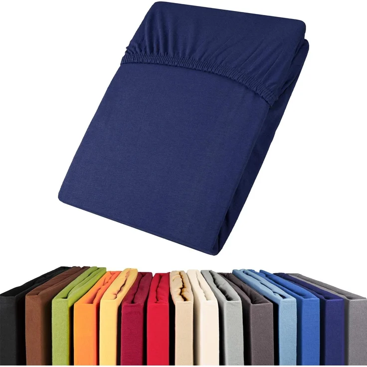 aqua-textil Viana Spannbettlaken 140x200-160x200 cm dunkel blau Baumwolle Spannbetttuch Jersey Laken – Bild 1