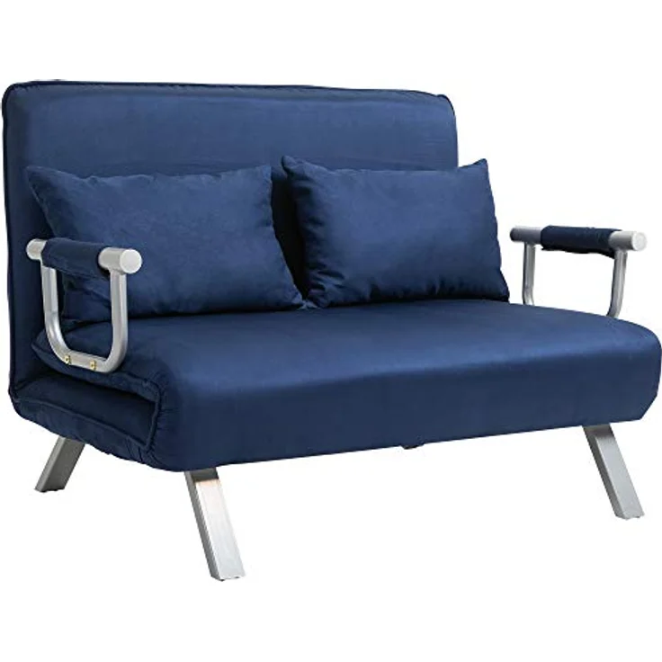 HOMCOM Schlafsofa 2er-Sofa mit Schlaffunktion, Verstellbarer Rückenlehne, Kissen, Couch 1 Teile, für Wohnzimmer, Schlafzimmer, Blau – Bild 2