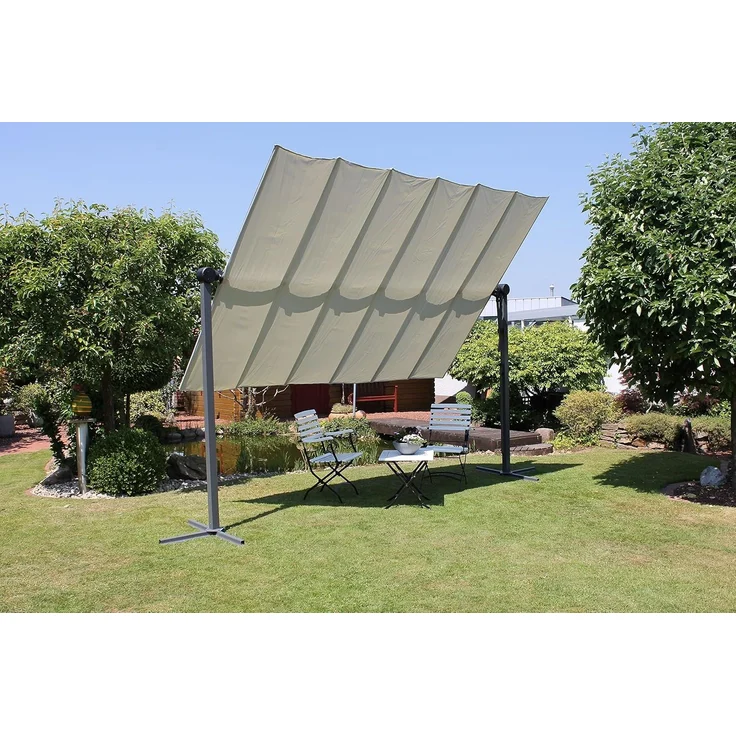 LECO Sonnendach WAVED, faltbar, Polyester lichtgrau, Aluminium- und Stahlrohrgestell anthrazit, 4x2,5 m – Bild 5