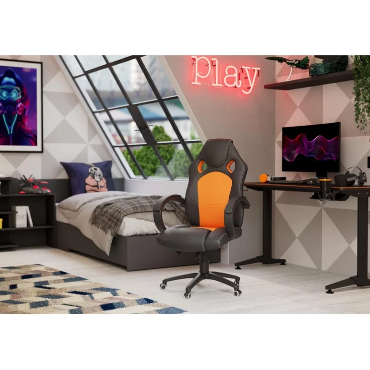 Songmics Racing Stuhl Bürostuhl Gaming Stuhl Chefsessel Drehstuhl PU, schwarz-orange, OBG56BO – Bild 11