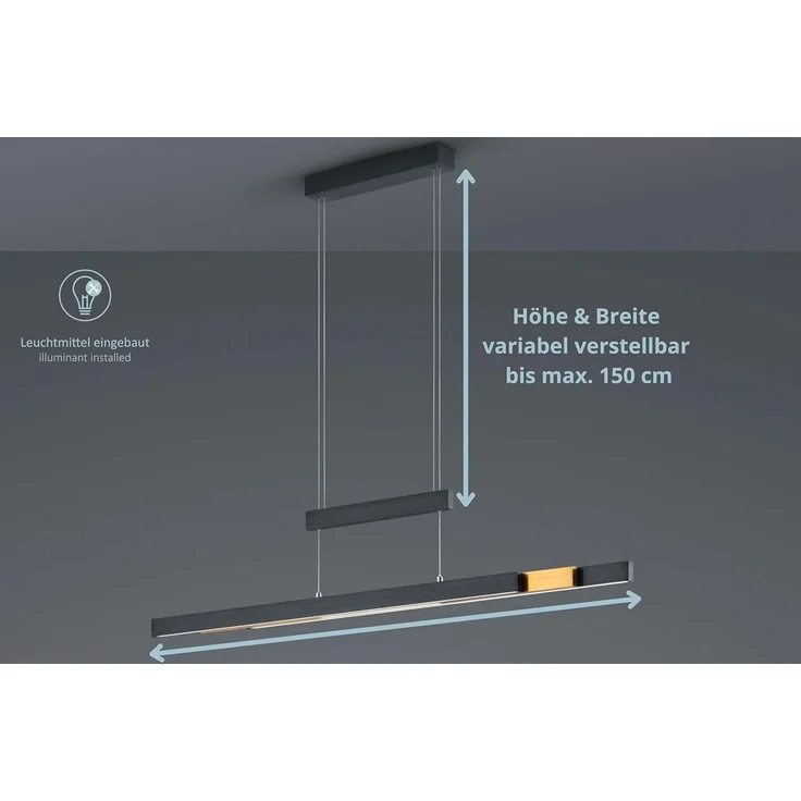 lightling LED Pendelleuchte Tina, LED fest integriert, Tageslichtweiß, 4 fach Touch, Lichtfarbe einstellbar, flexibel verstellbar – Bild 3