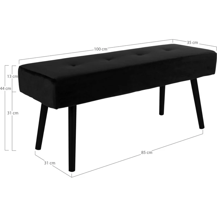 House Nordic Bank, Samt, schwarz, schwarze Beine, 100x35x44 cm, HN1207 – Bild 4
