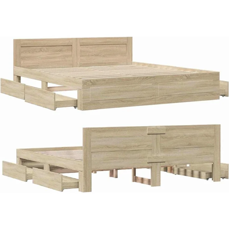 vidaXL Bettrahmen mit Kopfteil 2 pcs Sonoma 193 x 203 cm Holzwerkstoff 3402856 – Bild 5