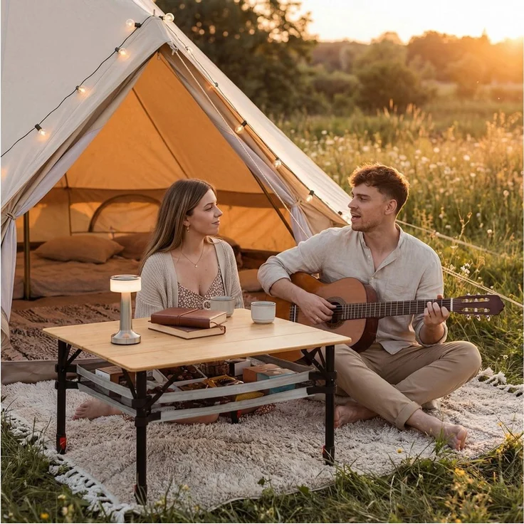 HOMECALL Klapptisch Bambus Camping-Klapptisch höhenverstellbar 47–65 cm (natürliche Bambus-Tischplatte, Aluminiumrahmen, abnehmbares Netzfach, tragbarer Outdoor-Picknicktisch) – Bild 3