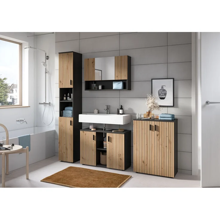 Badschrank B/H/T: 60x81x30 cm in Basalt Nachbildung und -- – Bild 5
