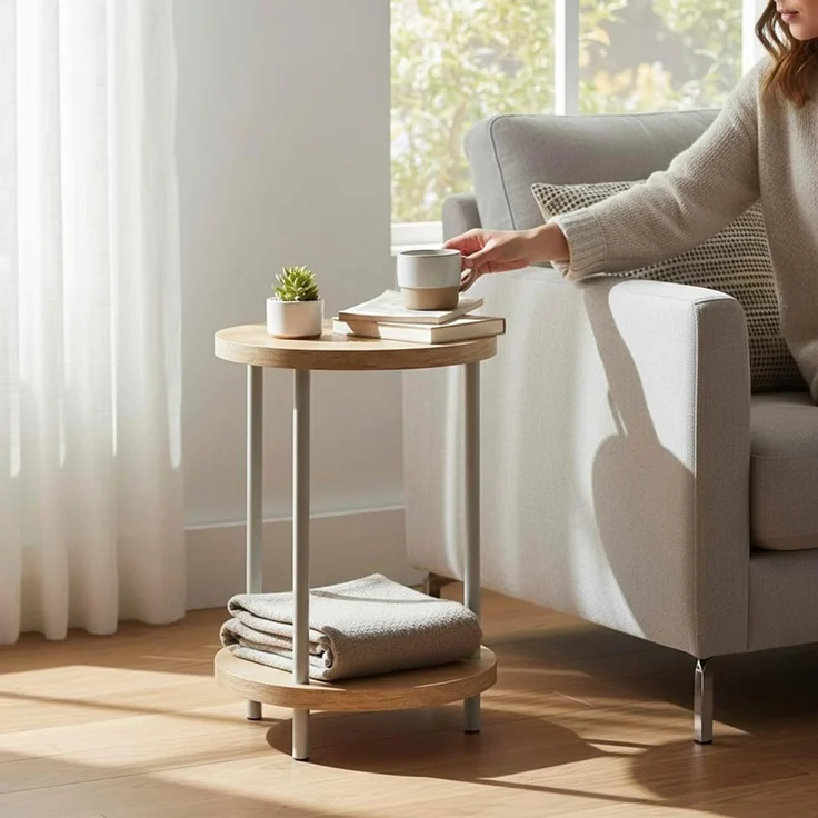 HAKU Möbel Beistelltisch Eiche, grau, MDF, Metall - Maße: H 50 cm x Ø 30 cm, Style: Modern – Bild 2