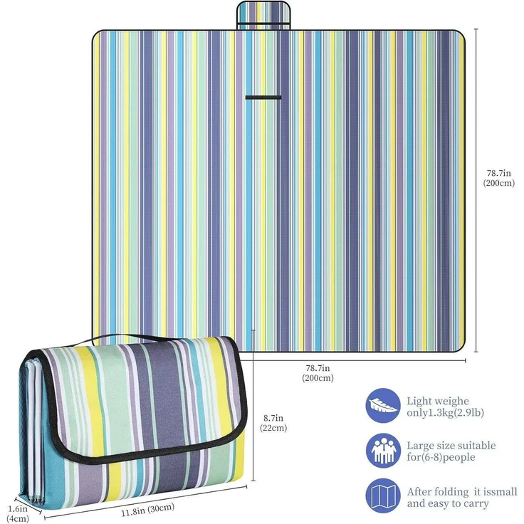 Picknickdecke wasserdicht 200x200cm Blau 200 x 200 cm (Quadratisch) – Bild 2