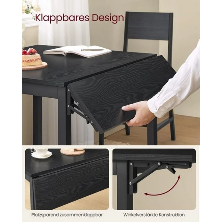 Vasagle Esstisch, klappbarer Küchentisch für 2-4 Personen, für kleine Räume, Ebenholzschwarz-Tintenschwarz von Songmics KDT077B03 – Bild 4