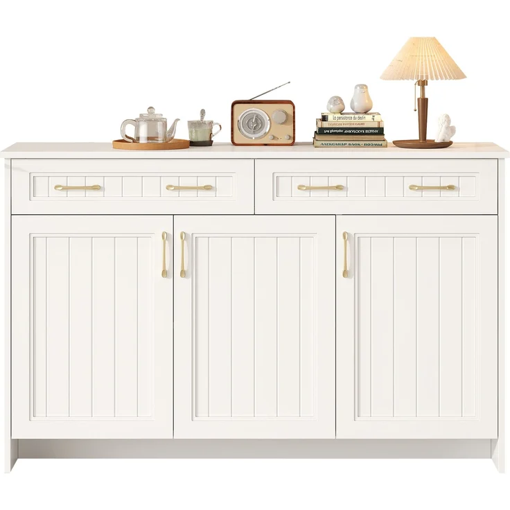 Sideboard 140 x 40 x 90 cm in Weiß mit 2 Schubladen, 3 Türen und verstellbaren Einlegeböden – Bild 6