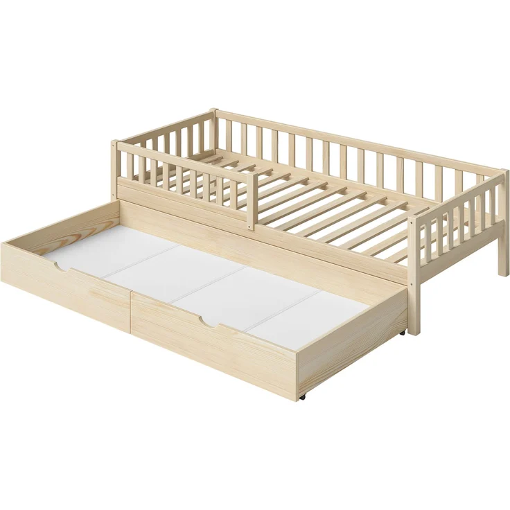 Bellabino 'Vils' Kinderbett 90x200 cm mit Matratze und großer Schublade, natur, Kiefer Massivholz, Montessori Bett mit Stauraum, mit abnehmbarem Rausfallschutz und Lattenrost – Bild 12
