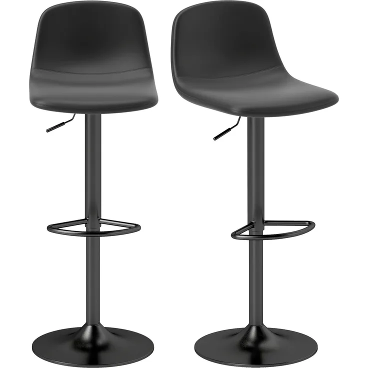 2er-Set Barhocker, Barstühle mit Kunstlederbezug, drehbar, mit Rückenlehne und Fußstütze, Metallbasis, Schwarz--Schwarz--104x44x40.5cm--YOUDENOVA