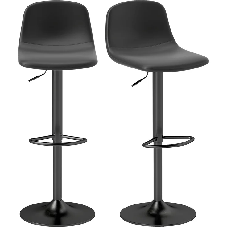 2er-Set Barhocker, Barstühle mit Kunstlederbezug, drehbar, mit Rückenlehne und Fußstütze, Metallbasis, Schwarz--Schwarz--104x44x40.5cm--YOUDENOVA – Bild 1