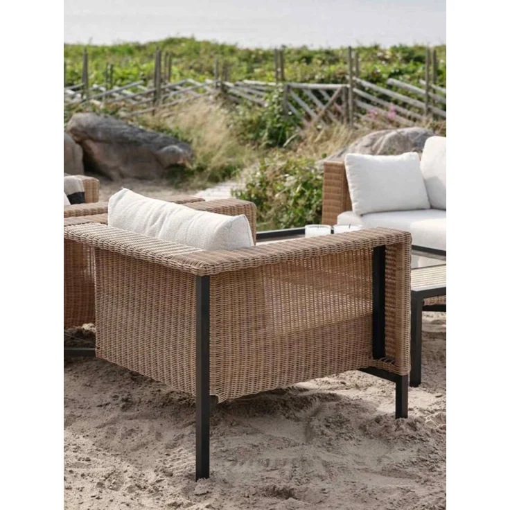 Brafab Gartensessel Shell mit Kissen, aus Rattan und Aluminium, modern skandinavisch, Teddy Beige, 101x92x84 cm – Bild 2