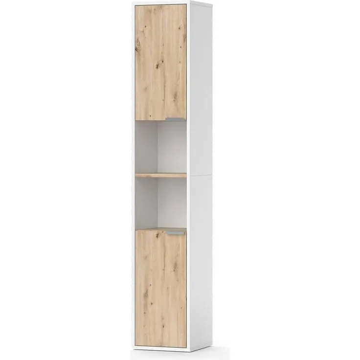Badschrank Henri Weiß 30 x 165 cm mit Türen, und offenen Fächern Vicco