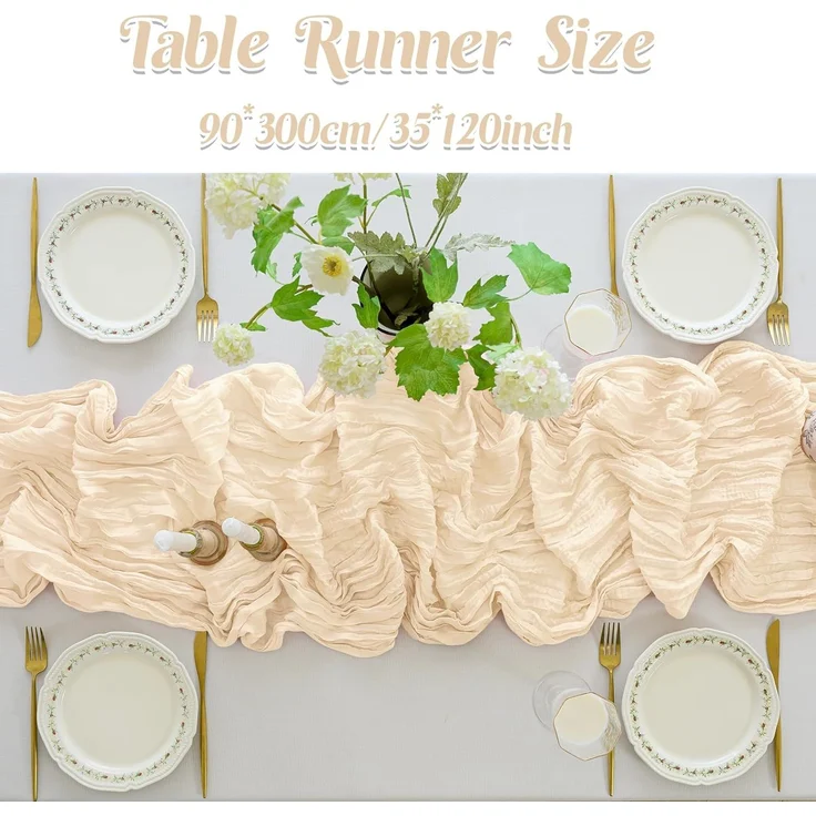 1 Stück – Tischläufer im böhmischen Stil, Käsetuch, 35x120 Zoll, Deko für Feiern, Beige – Bild 4