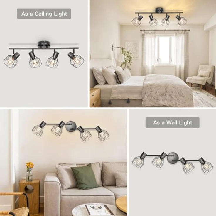 Dehobo Led Deckenstrahler Schwenkbar 350° - Deckenleuchte E14 4 Flammig Rund - Deckenlampe Spots Led Schwarz - Küchenlampe Wohnzimmerlampe Deckenspot Schlafzimmer – Bild 8