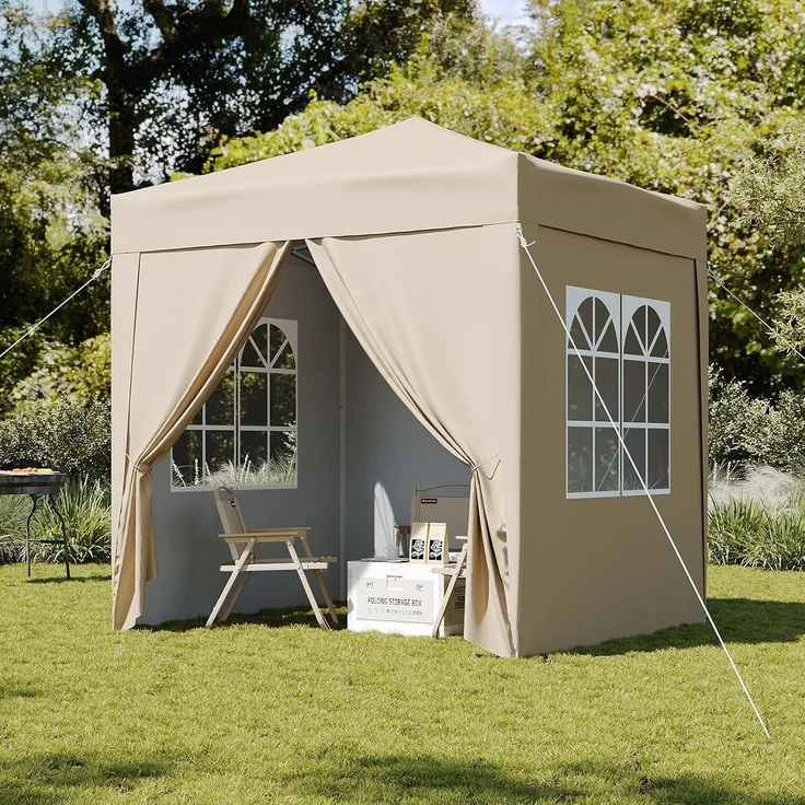 Aoxun Pop Up Pavillon 2x2m Wasserdicht mit 4 Seitenwänden, Metallrahmen-Schutzzelt, Höhe Verstellbar, Faltpavillon 2x2 mit Tragetasche für Camping Party, Beige – Bild 9