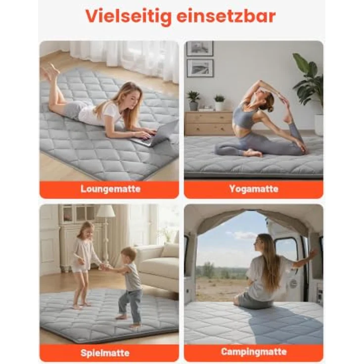 VEVOR japanische Futon-Matratze (2032 x 1524 x 63,5 mm), Faltbare Tatami (Queen Size), Bodenmatratze mit Aufbewahrungstasche & Befestigungsmaterial, 9-lagige Schlafmatte für Meditation Yoga, Grau – Bild 7