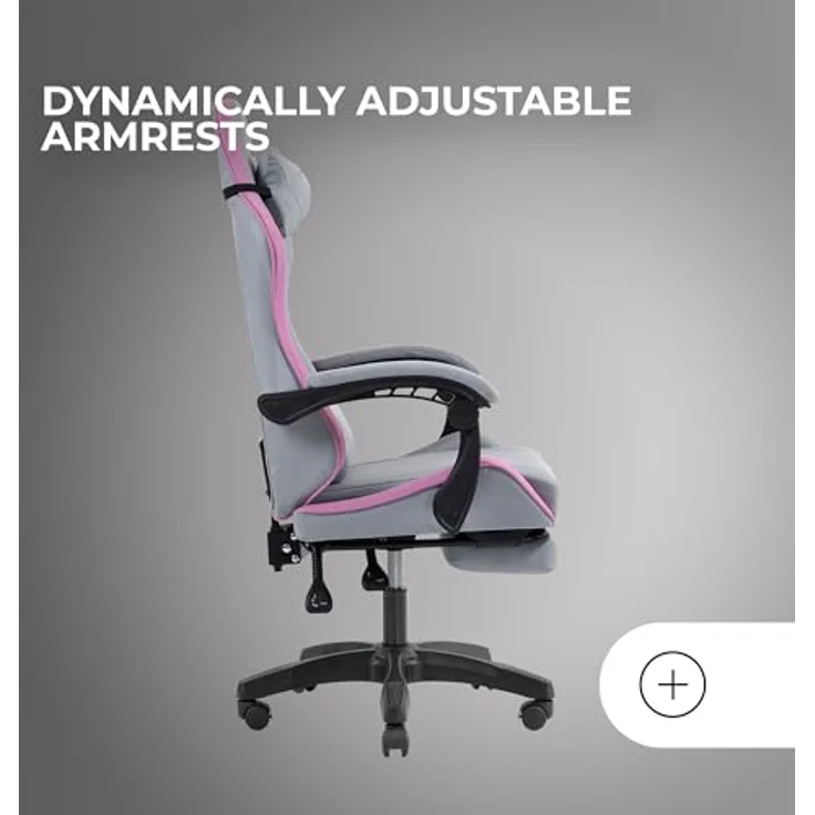 Mars Gaming MGC-X, Ergonomischer Gaming-Stuhl, Atmungsaktiver Stoff, Verstellbare Rückenlehne und Höhe, Dynamische Armlehnen, Nacken- und Lendenkissen, Bürostuhl mit Ausziehbarer Fußstütze, Rosa – Bild 6