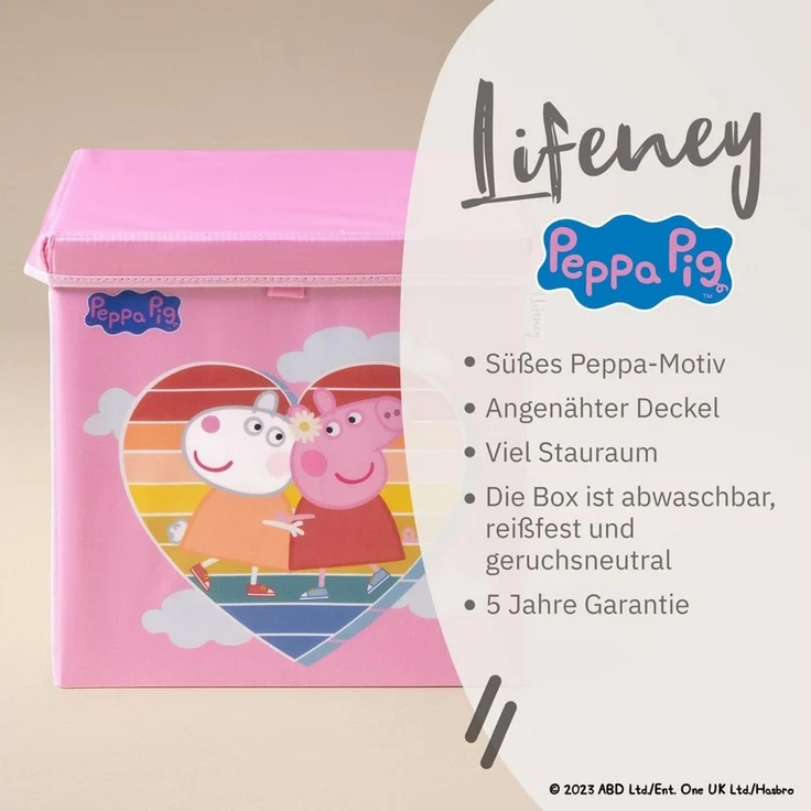 Lifeney Aufbewahrungsbox Aufbewahrungsbox für Kinder 33 x 33 x 33 cm mit Peppa Pig Motiv, Passend für klassische Würfelregale, ideal zur Spielzeugaufbewahrung – Bild 3
