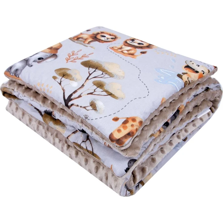 Babydecke BABYLUX Babydecke Krabbeldecke MINKY Kuscheldecke 75x100 cm+KISSEN, BabyLux, K149 - Beige + Dschungel – Bild 2
