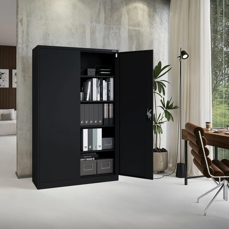 Jan Nowak Metallschrank Jan II 185 x 115 x 40 cm - Aktenschrank abschließbar mit 2 Türen, Mehrzweckschrank mit 5 Ebenen, Büroschrank aus Stahlschrank mit Pulverbeschichtung - Schwarz – Bild 6