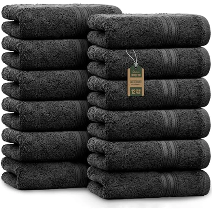 NatureMark 12er Pack Gästetücher Premium Qualität 30x50 cm GÄSTEHANDTUCH Frottiertuch-Set 100% Baumwolle Farbe: Schwarz – Bild 2