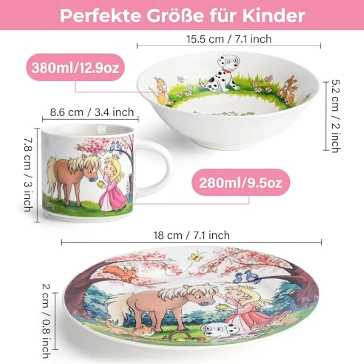 MiaMio Kindergeschirr-Set 3er-Set Kindergeschirr/Porzellan inkl. Teller, Schüssel und Tasse Prin (3-tlg), 1 Personen, Porzellan – Bild 3