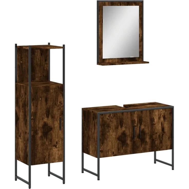 vidaXL 3-tlg. Badmöbel-Set Räuchereiche Holzwerkstoff 3214351 – Bild 6