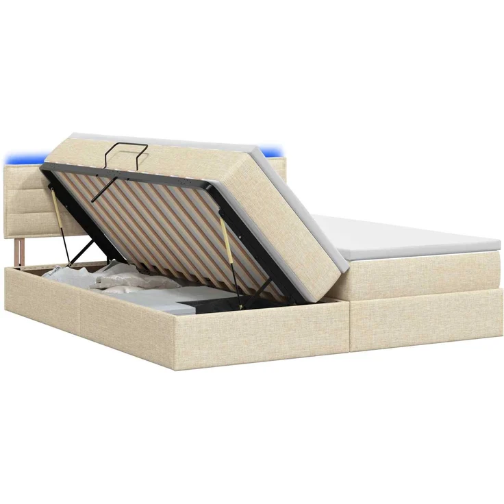 vidaXL LED-Speicherbett mit Matratze Creme 180 x 200 cm Stoff 3459340 – Bild 2