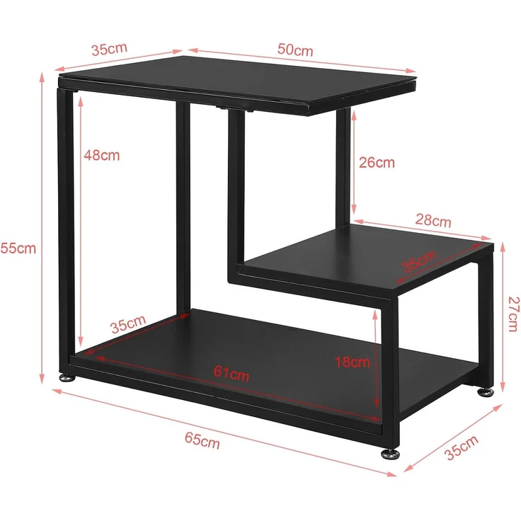 SoBuy Beistelltisch FBT65, mit Glasplatte Sofatisch Glastisch Couchtisch mit 3 Ablagen schwarz – Bild 3