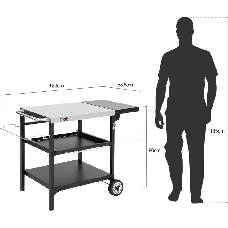 Royal Gourmet Grillablagetisch Outdoor Grilltisch mit 3 Etagen, Edelstahl-Tischplatte 70 x 50 cm, Servierwagen mit Push-Pull Regal, klappbarer Seitenablage 30 x 50 cm – Bild 3