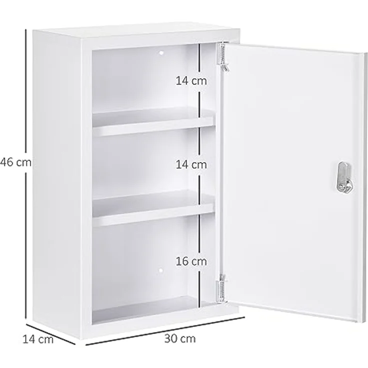 Kleankin Medizinschrank Apothekerschrank mit 3 Schichten (Medikamentenschrank, 1-St, Arzneischrank) Stahl, Weiß, 30 x 14 x 46 cm – Bild 3