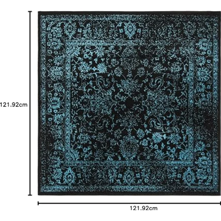 Safavieh Quadratischer Teppich 122x122 cm - Adirondack Collection - Transitional Design, Schwarz & Petrol, Pflegeleichte Synthetikmischung, Ideal für Wohnzimmer, Schlafzimmer, Büro – Bild 3