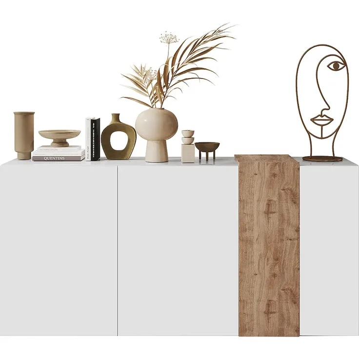 Vente-unique - CAYNO Sideboard Holz, Platte BeigeWeiß - B 38 cm x H 84,3 cm x L 180,5 cm – Bild 4