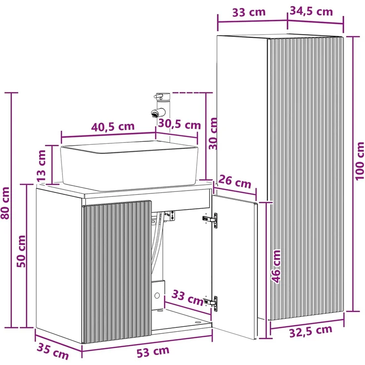 vidaXL Badezimmerschrank-Set 2 stk. Weiß 33 x 34,5 x 100 cm 3406123 – Bild 10