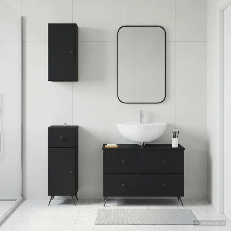 vidaXL 3-teiliges Badezimmer-Schranksystem BREDA Schwarz Holzwerkstoff 3417802
