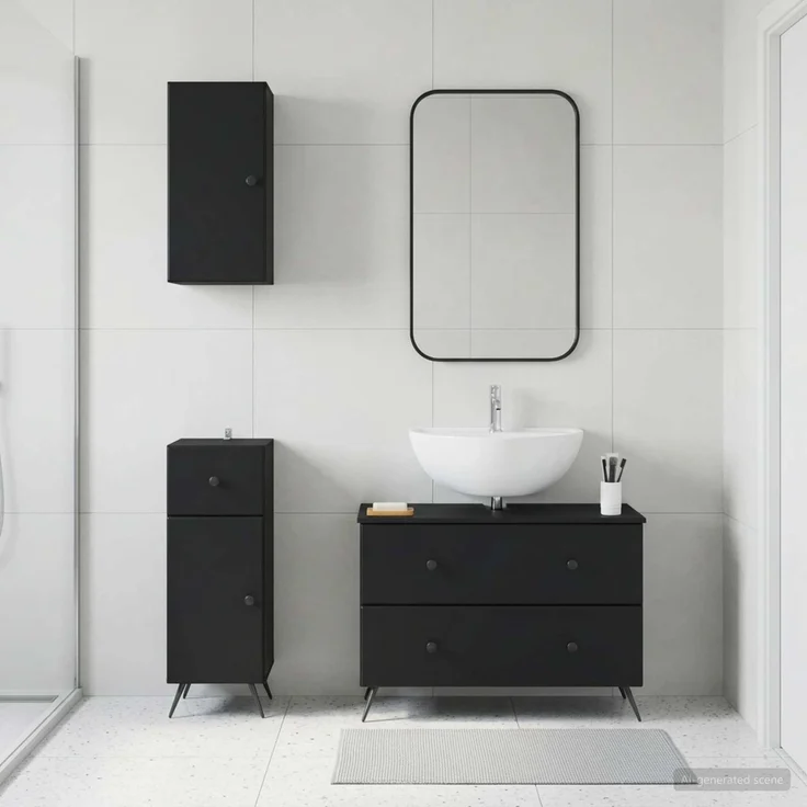 vidaXL 3-teiliges Badezimmer-Schranksystem BREDA Schwarz Holzwerkstoff 3417802 – Bild 1