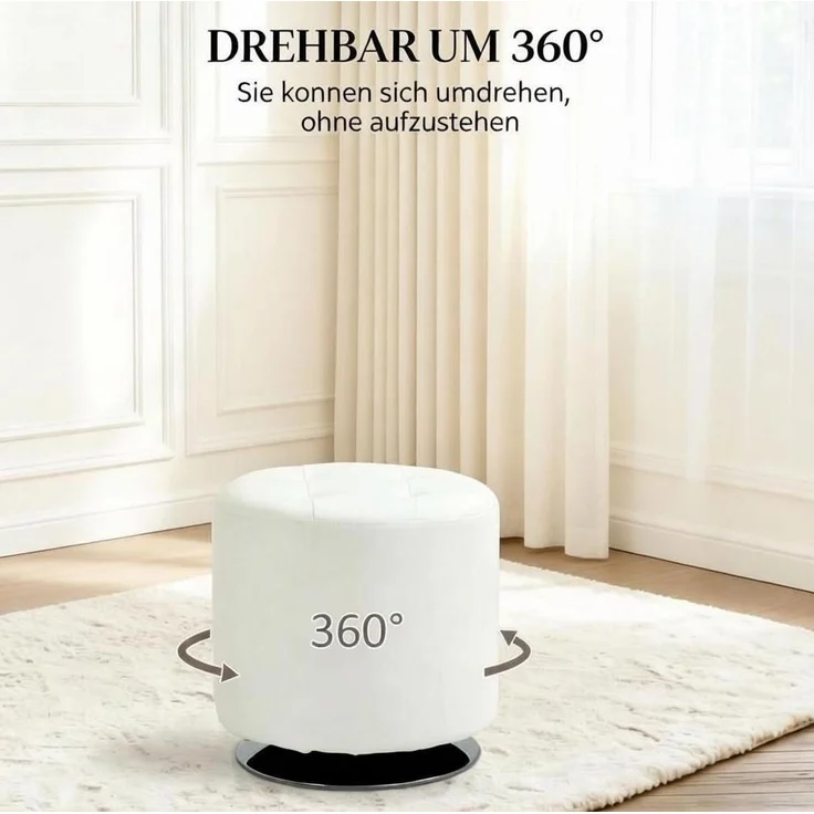 Drehhocker Ø 45,5x44,5 cm in Weiß – 360° drehbar, mit Polsterung und Metallfuß – Bild 7