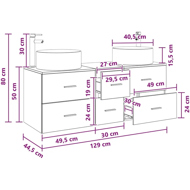 vidaXL Badezimmerschrank-Set 3 stk. Grau Sonoma 129 x 44,5 x 80 cm 3405960 – Bild 11