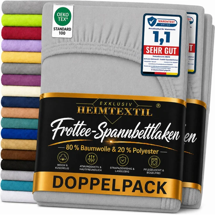 Frottee Spannbettlaken Doppelpack 200 x 220 cm Silber – Bild 1