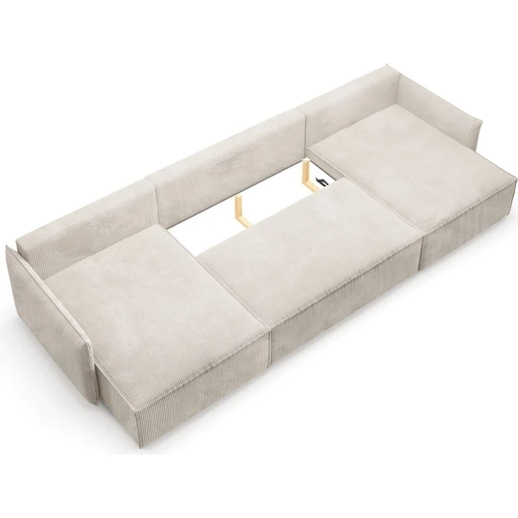 Wohnlandschaft mit Schlaffunktion MINEA Sofa U-Form in Stoff Poso Altweiß – Bild 3