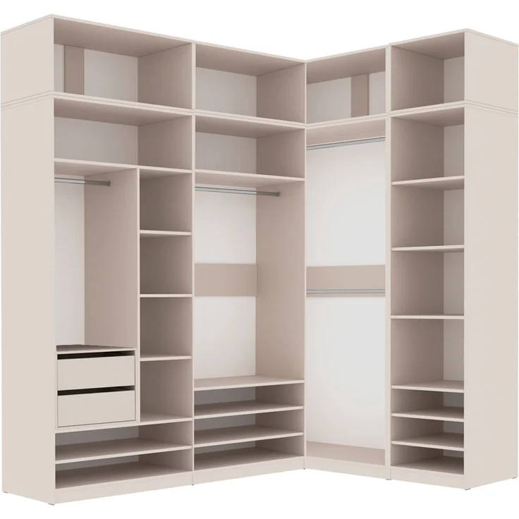 Marmex Möbel Tres Set-B/N großer Schrank ohne Türen, Kleiderschrank mit Regalen und Kleiderstangen, Einbauschrank mit Aufsatz, laminierte Spanplatte, graubeige cashmere 320x246x51 cm – Bild 2