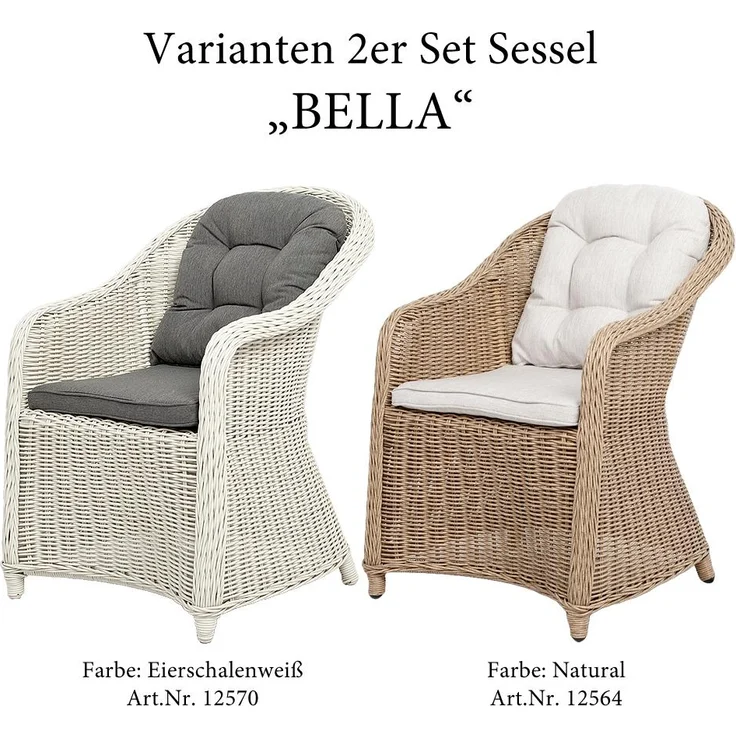 2er Set Sessel BELLA rundes Polyrattan Natural Gartensessel Armlehnsessel – Bild 9